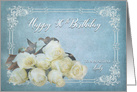 Birthday, 90th, White Dreamy Roses on Blue card
