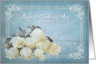 Mother’s Day, Secret Pal,White Dreamy Roses on Blue card