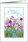 Birthday, 103rd, Garden of Flowers,Tourquoise Ribbon & Faux Jewel card