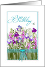 Birthday, 95th, Garden of Flowers,Tourquoise Ribbon & Faux Jewel card