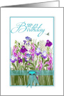 Birthday, 55th, Garden of Flowers,Tourquoise Ribbon & Faux Jewel card