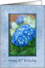 80th Birthday Hydrangea with 3D Effect within Blue Frame,Feminine card