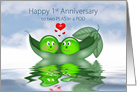 Anniversary, 1st, Two Peas in a Pod in Love Floating on Water, Humor card