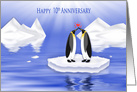 Anniversary, 10th Penquins in Love Floating Ice Chunk in Ocean, Humor card