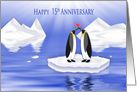 Wedding Anniversary 15th, Penquins in Love Floating on Ice in Artic card
