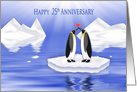 Wedding Anniversary 25th, Penquins in Love Floating on Ice in Artic card