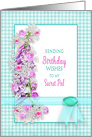 Birthday, Secret Pal, Garden Flowers,Teal Gingham,Gem & Ribbon Effect card