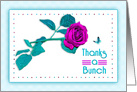 Thank You, Purple/Fuchia Rose with Aqua/Teal Leaves, blank card