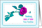 Thinking of You, Purple/Fuchia Rose with Aqua/Teal Leaves, blank card