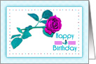 Birthday, Purple/Fuchia Rose with Aqua/Teal Leaves, blank card