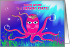 Birthday, Party Invitation, Sassy Hot Pink Octopus in Ocean, Humor card