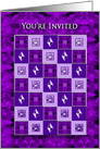 Birthday, Party Invitation,Purple Squares Pattern/Faux Gems card