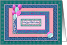 Birthday, Layers of Designer Patterns, Balloons, Pink,Blue, Teal card