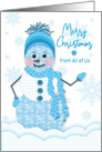 Christmas, From All of Us, Snowman in Assortment of Blue Patterns card