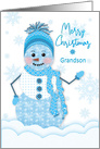 Christmas, Grandson, Snowman in Assortment of Blue Patterns card