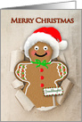 Christmas, Granddaughter, Gingerbread Man in Santa Hat, Paper Bag card