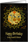 Birthday, Sister, Sun, Moon and Stars to me, Abstract Sun/Moon card