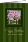 Birthday, Mother,Weeping Willow Tree with Hanging Umbrellas of Flowers card
