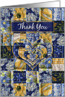 Thank You, Quilt Squares in Blue and Yellow Squares, Hearts, Blank card