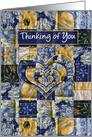 Thinking of You, Quilt Squares, Blue and Yellow Squares, Hearts, Blank card