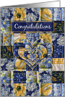 Congratulations, Quilt Squares, Blue and Yellow Squares, Hearts, Blank card