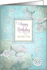 Birthday, Secret Pal, Elegance/Flowers/Butterflies, Aqua Blue card