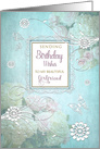 Birthday, Girlfriend, Elegance/Flowers/Butterflies, Aqua Blue card
