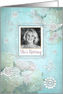 Feminine Floral Retirement Invitation, Photo Insert and Aqua Filter card