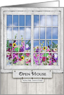 Open House Party Invitation, Old Window, Flowers in Window Box card