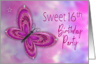 Sweet 16th Birthday Party Invitation, Glitzy Pink,Purple Butterfly card