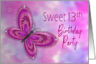 Sweet 13th Birthday Party Invitation, Glitzy Pink,Purple Butterfly card