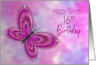 Birthday, Sweet 16th, Purple,pink Glitzy Butterfly card