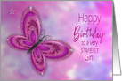 Birthday,Girl, Purple,pink Glitzy Butterfly card