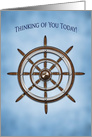 Thinking of You, Ship’s Wheel, Helm, Blue Background, Blank card