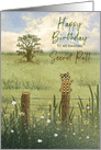 Birthday, SECRET PAL, Calico Cat Perched on Wood Post Fence, Country card