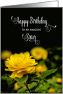 Birthday, Sister, Bright Yellow Full Bloom Rose,Black Background card