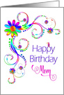 Birthday, Mother, Abstract Vivid Colors, Flowers, Tropical Bird card