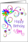Birthday, Sister, Abstract Vivid Colors, Flowers, Tropical Bird card