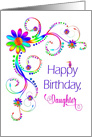 Birthday , Daughter, Abstract Vivid Colors, Flowers, Tropical Bird card