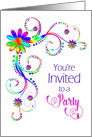 Party Invitation, Bright Vivid Colors, Flowers, Tropical Bird card