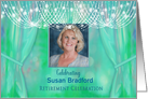 Retirement Invitation, Female, Photo/Name Insert, Chandelier, Drape card