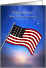 Patriotic USA, Veterans Day, American Flag at Twilight card