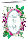 Thank You, Beautiful Garden Flowers Around Oval, Blank Inside card