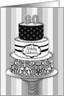 90th Birthday Party Invitation, 3 Tier Cake in Black, Gray and White card