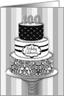 100th Birthday Party Invitation, 3 Tier Cake in Black, Gray and White card