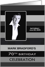70th Birthday Party Invitation, Sleek Shades of Gray Stripes, Photo card