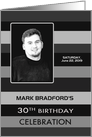 30th Birthday Party Invitation, Sleek Shades of Gray Stripes, Photo card