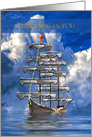 Get Well, Thinking of You,Blank, Nautical Ship with Sails on Blue Sea card