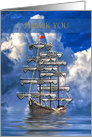 Thank You, Blank, Nautical Ship with Sails on Blue Sea card