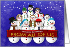Christmas, Business, From All of Us, Group of Snowman Holding Banner card